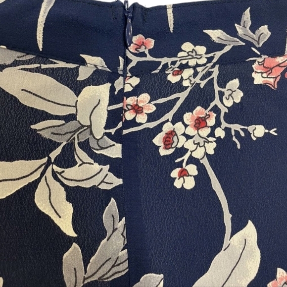 Flynn Skye Floral Midi Skirt Button Front Slit Navy Pink Flowers Casual Size Med